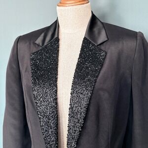 Vintage Laurence Kazar Beaded Silk Tuxedo Blazer | Size 6 | Black Evening Jacket
